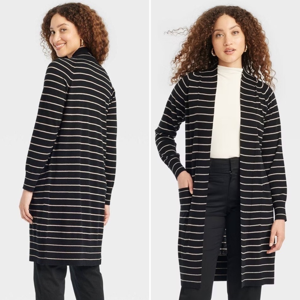 A New Day Black and Brown Striped Open Cardigan Sweater Women’s Size XS